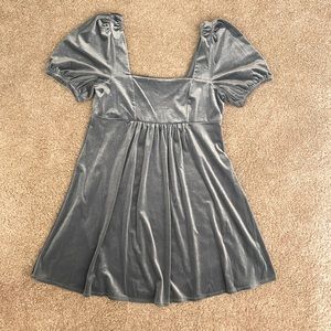 VYLETTE Dusty Blue Velvety Babydoll Mini Dress